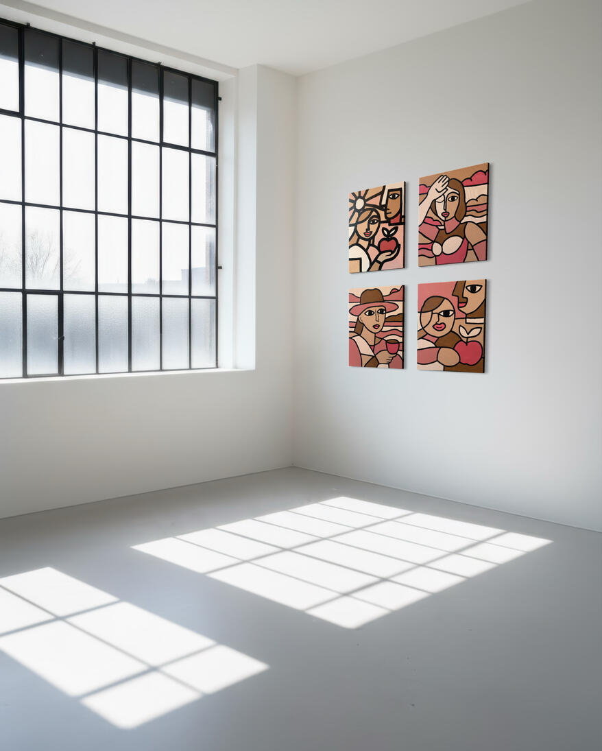 Original art works on a gallery wall - by Eto Atrei